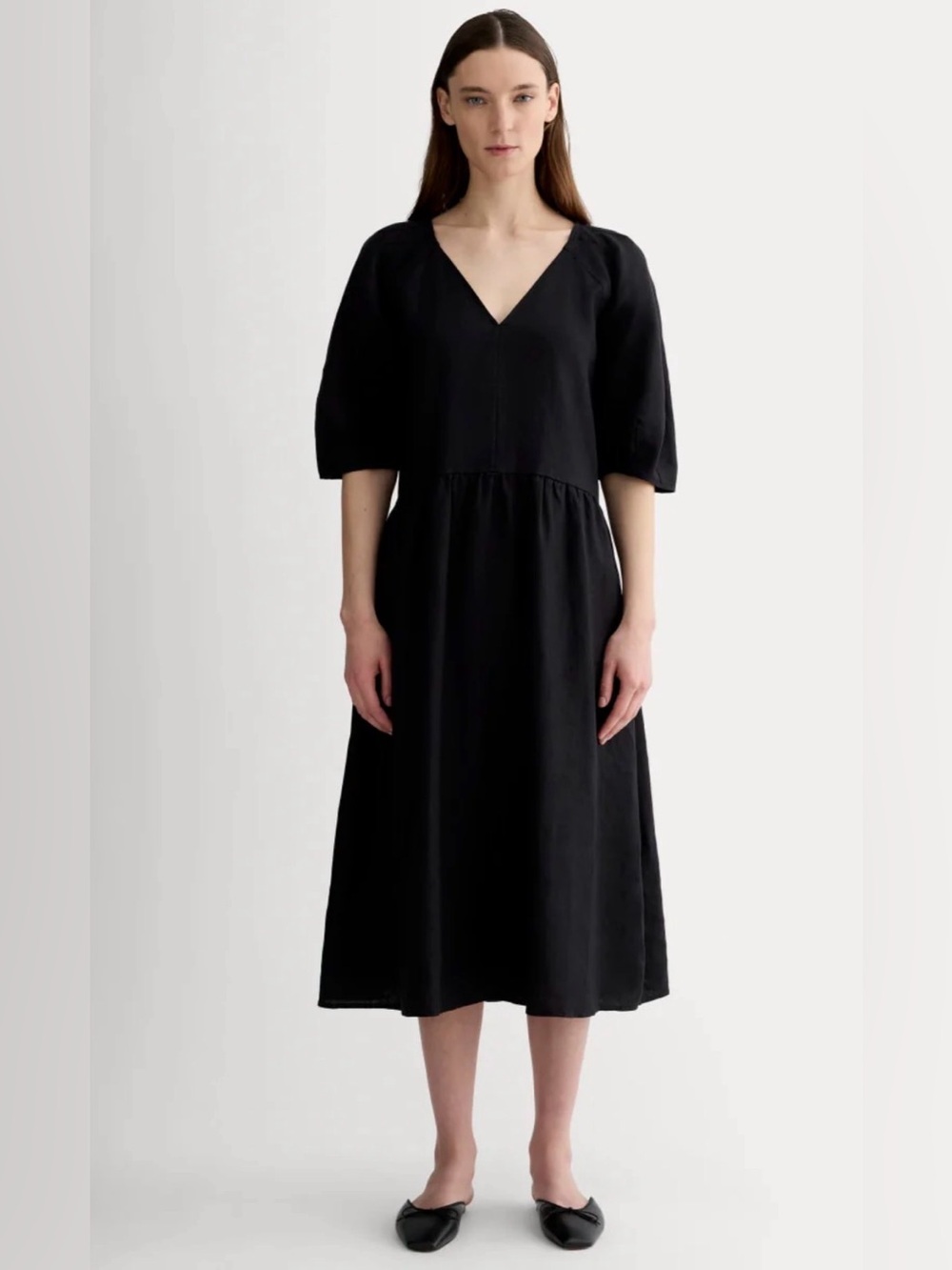 Everlane The Linen Oversized Puff-Sleeve Dress Black Size S